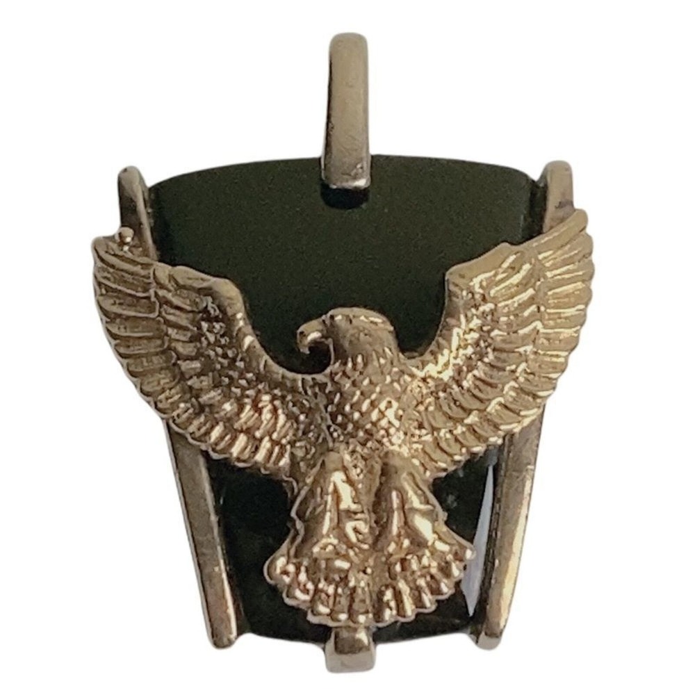Sterling Gold Over FM 925 Signed FM Onyx Eagle Pendant